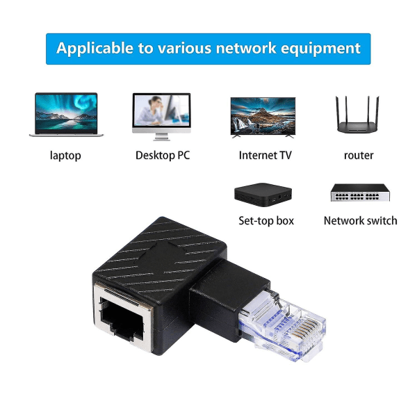 Ethernet-adapter, højre hjørne, 90 graders Ethernet, han-hun RJ45-forlænger Cat6 LAN-netværkskonnektor (2 pr. pakke) (r)