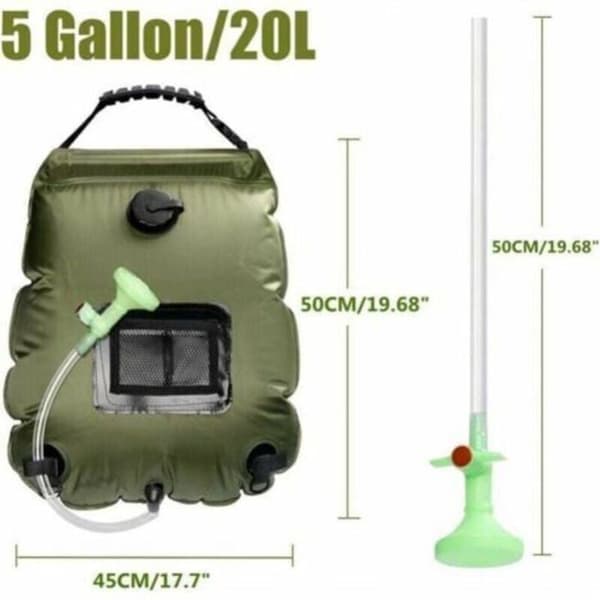Camping solardusch, bärbar solardusch, 20L hopfällbar vattenpåse för utomhusbruk med vändbart duschhuvud