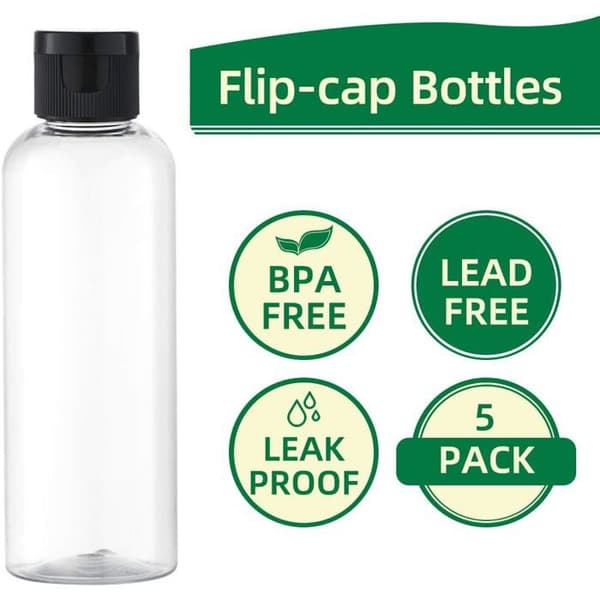 100 ml flip-top flaskor (5-pack), påfyllningsbara kosmetikflaskor för resor - Transparent