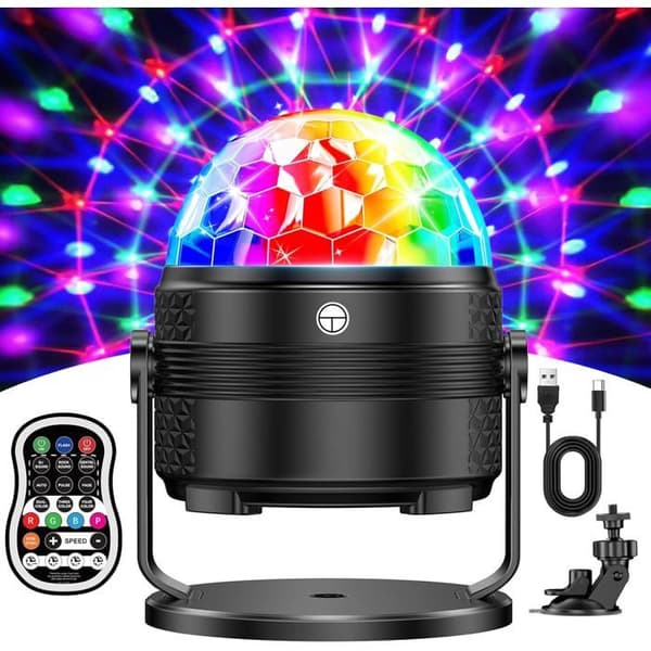 Diskolyskule for DJ-fester - 15 lysfarger, timer, musikk, 360° rotasjon, lysende og USB 4M/13 fot