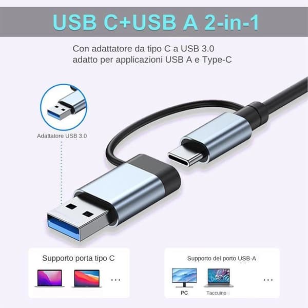 2-ports USB-C dockingstation. Højhastighedsdataoverførsel, multifunktionel laptop-hub