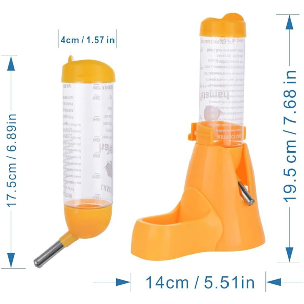 Hamster Vandflaske Automatisk Foder Vand og Mad Dispenser til Små Dyr, Marsvin, Spis, Kanin, Dværg, Gerbil, Chinchilla, 125ml, Gul