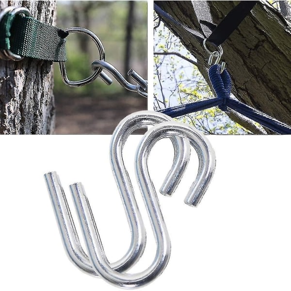 S-formade krokar i rostfritt stål för tunga laster, bärbara krokar för resor, fiske och vandring (2 stycken, silver)