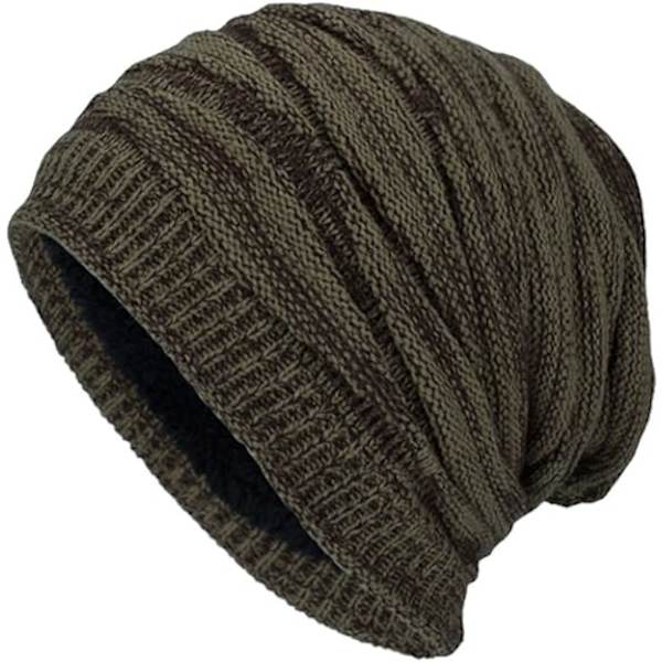 Vinterhue til mænd - varm strikket lang slouch beanie hue med termisk blødt fleecefor