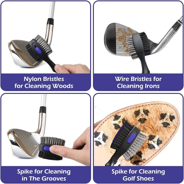 2 pakkaus golfmailan harjaa ja urien puhdistusainetta magneettisella avaimenperällä, ylisuuri golfharjaspää ja sisäänvedettävä piiki