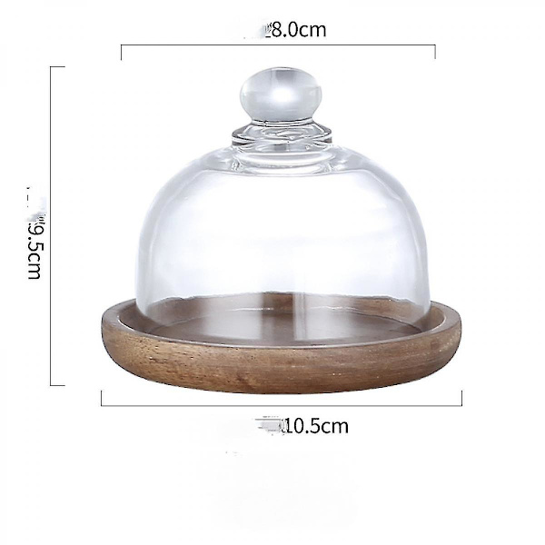 Glasskuppel med trebunn Mini kakefat Glassdisplaykuppel Cloche Klart glassklokkedeksel for dessert ost godteri sukkulenter