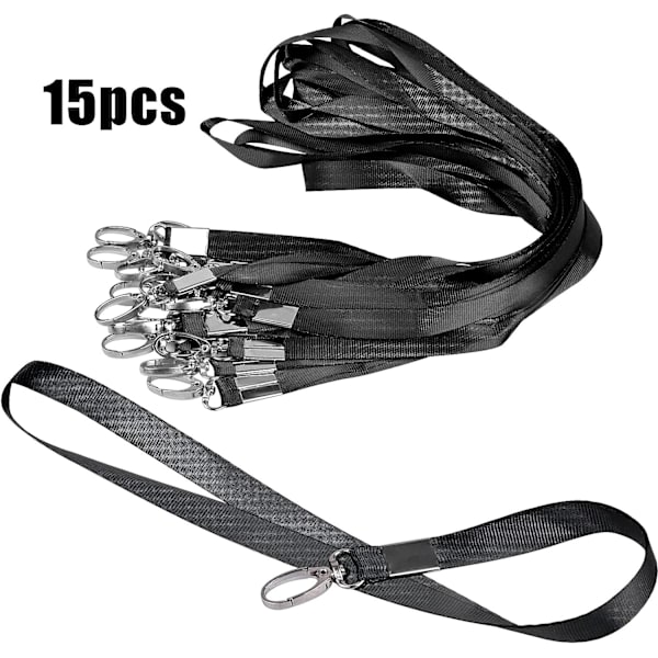 15-pak Lanyards til ID-badges Sort Nøgle Lanyard med Klips Halsstrop med Badge Klips Bulk Lanyards til Hals Navneskilteholder, ID-kort, Nøglesnor