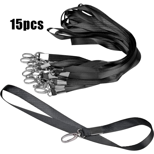 15-pakks Lanyard for ID-merker Svart nøkkel Lanyard med klips Nakkestropp med merkeklips Bulk Lanyards for nakke Navneskilt holder, ID-kort, Nøkkelstropp