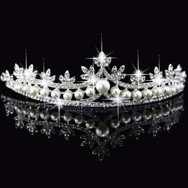 Ögonfångande Rhinestone Pärla Kristall Hår Tiara Bröllop Slöja Hårband Krona