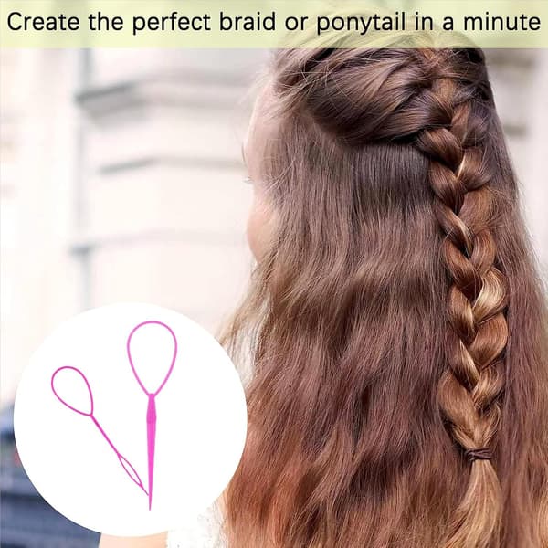 2 st hästsvans dra igenom, flätverktyg topsy tail hårverktyg, hårloopningsverktyg styling maker för kvinnor flickor (rosa)