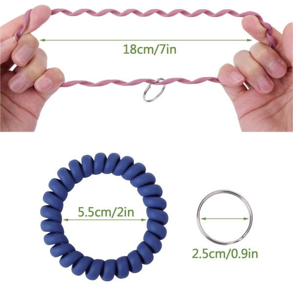 6 farvede håndleds nøglering plastik fjeder gennemsigtighed fleksibel spiral spole strækbar fjeder armbånd nøglering