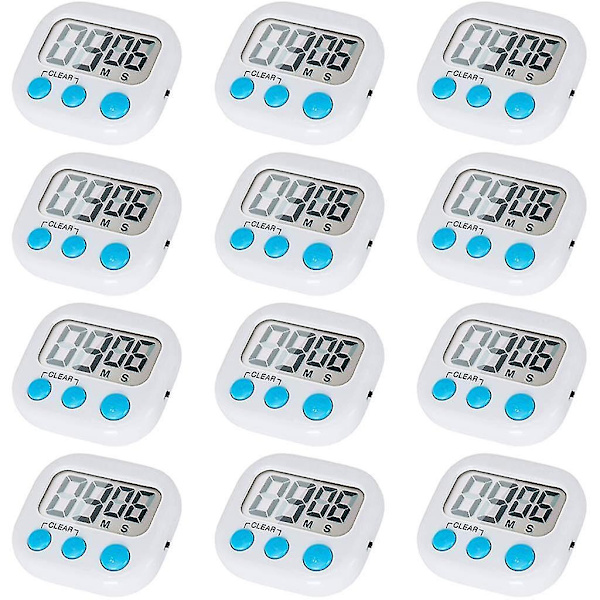 12 Pak Digital Køkken Timer Med Til/Fra-Knap, Høj Alarm
