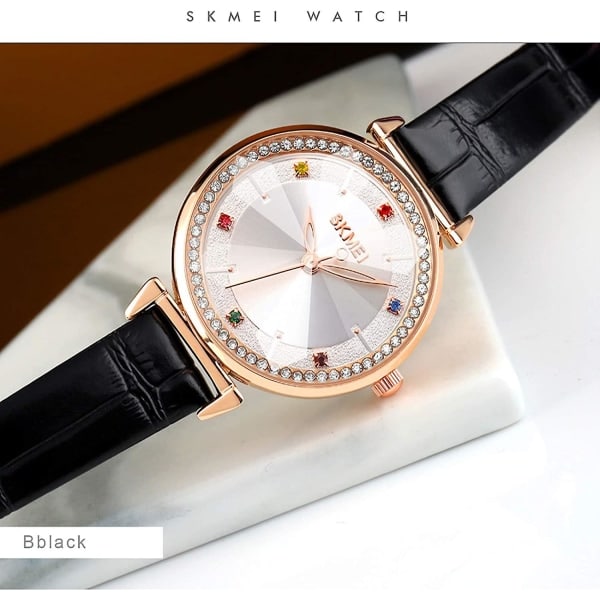 Elegant Kvarts Armbandsur i Läder, Vattentätt black