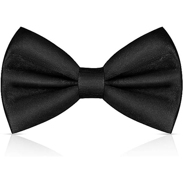 Halsbånd for menn, Klassisk ensfarget forhåndsbundet slips for menn, Satin smoking slips, Justerbart formelt halsbånd for fester, Bryllup (Svart)