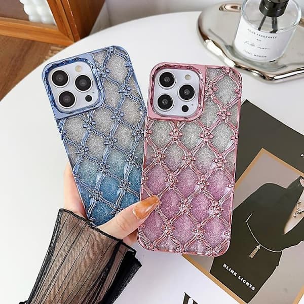 For iPhone 14 Pro Stjerneblomst Elektroplettert TPU Telefondeksel med Gradient Glitterpapir