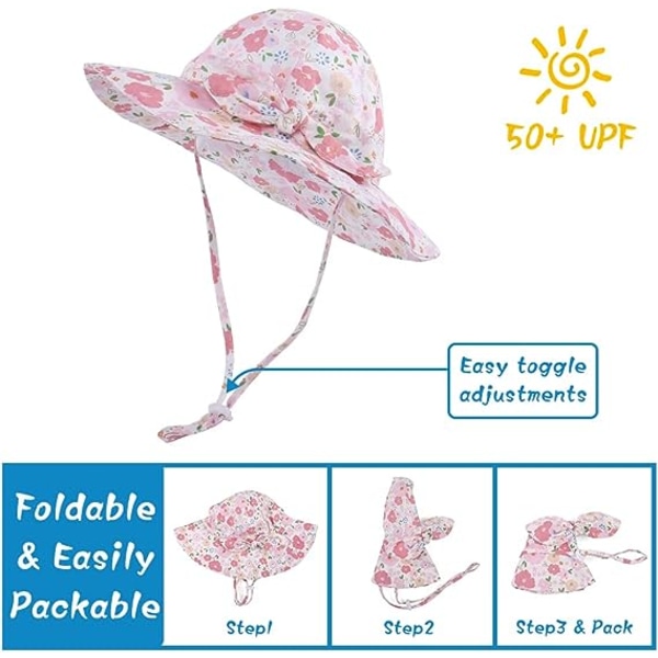 Baby Girls -aurinkohattu UPF 50+ UV-suoja, Baby kesän aurinkohattu säädettävällä leukahihnalla (18 kk - 5 vuotta)