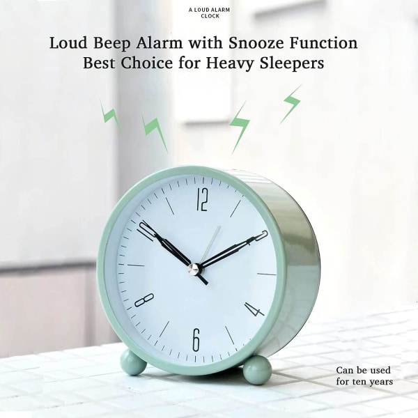 Alarm Clock, Super Silent Non Ticking Small Clock with Night Light, Battery Operated, Simply Design, for Bedroom, Bedside, Desk