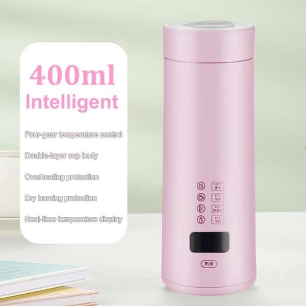 Elektrisk vannkoker - MOMOTOU - Bærbar 450 ml - 4 temperaturinnstillinger - Rustfritt stål - Rosa