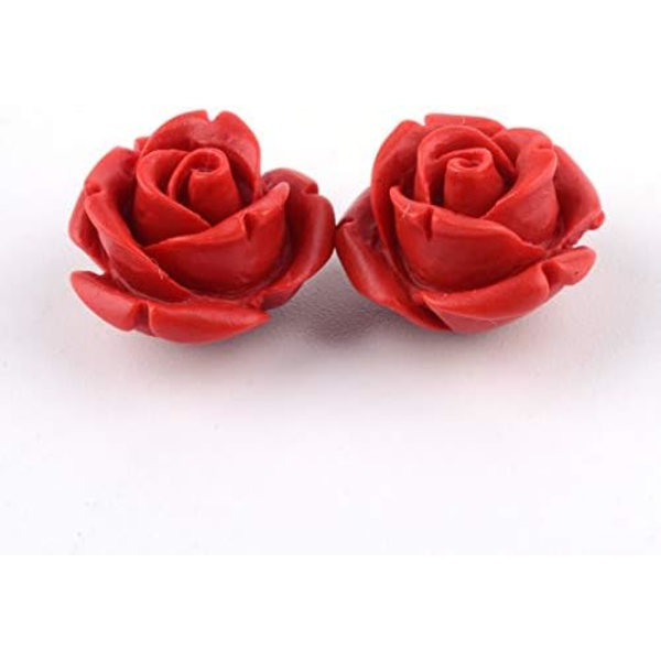 50 st röda rosen cinnoberpärlor detaljerade snidade blompärlor distanspärlor 12,5 mm rosenblad länkar berlocker pärlhål: 1,5 mm