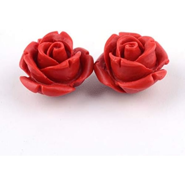 50 stk Rød Rose Cinnabar Perler Detalj Utskårne Blomster Avstandsperler 12,5 mm Roseblader Link Charms Perlehull: 1,5 mm