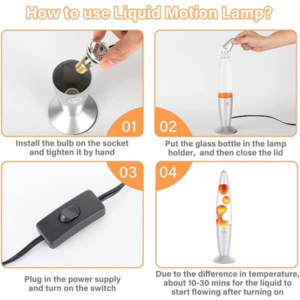 Oransje futuristisk lavalampe med bryter