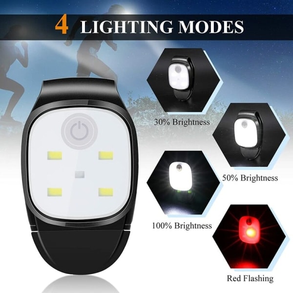 LED-klämma för utomhusbruk, nattklämma, löplampa, USB-uppladdningsbar lampa, reflektorlampa för jogging, vandring, camping, löpning