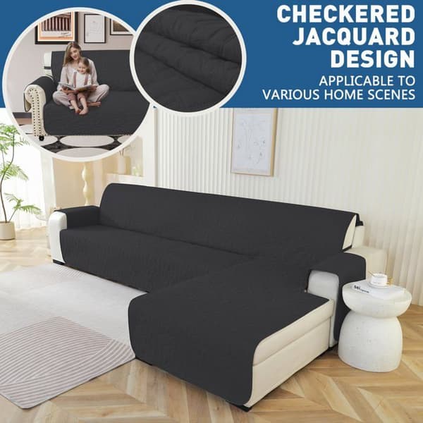 Ystyle 2-sits hörnsofföverdrag, hörnsoffskydd med armstöd (210 cm, svart)