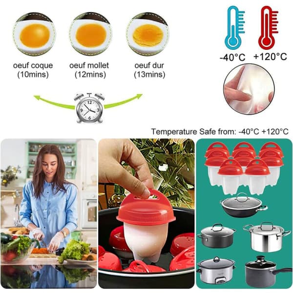 Silikon eggkoker, 6 stk kokte egg silikonposjer, eggkoker eggkoker lys eggkoker eggkopp matvarekvalitet silika