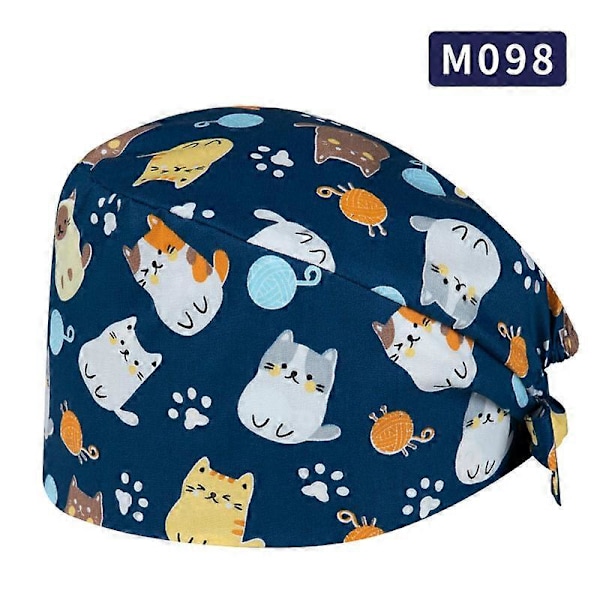 4-pack Bouffant-skrubbhatt, Andningsbar Justerbar Arbetshatt, Unisex Tryckt Hatt för Personlig Vård, Flerfärgad och En Storlek