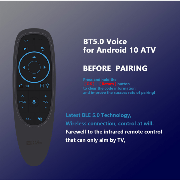 G10s Pro Voice Remote Air-Mouse Remote, 2.4G langaton kaukosäädin 6-akselis gyroskoopilla ja IR-oppimisella