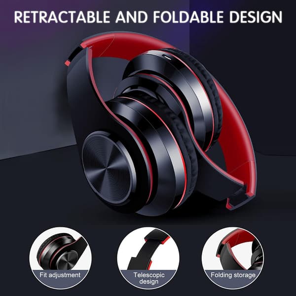 Bluetooth Hörlurar Over Ear Hörlurar med Djup Bas LED Vikbara Stereo Hörlurar, Trådbundet och Trådlöst Headset