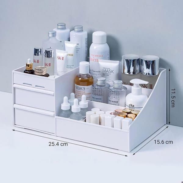Makeup Organizer - 2-skuffers boks - Hvid - 25,5 x 16 x 11,5 cm - Praktisk