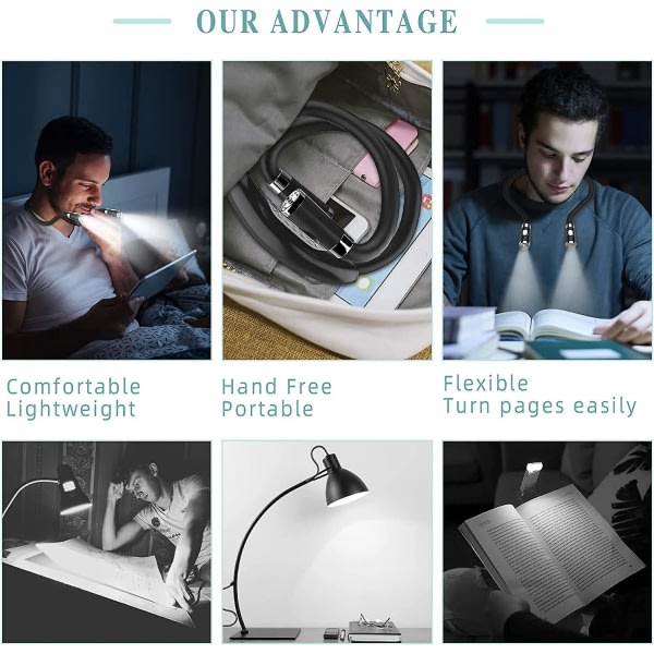 Led-leselampe, nakkelampe Håndfri Fleksibel rundt nakken Batte