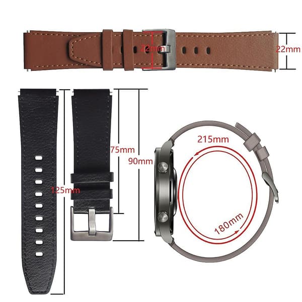Lærreim til Huawei Watch GT2 Pro Black