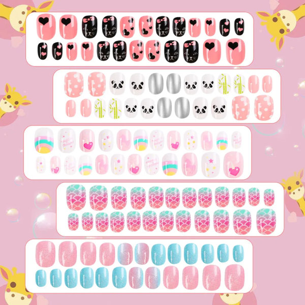 120 stk/sett Barnas søte falske negler Komplett DIY Nail Art