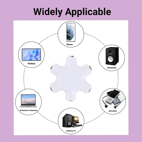 5-vejs 3,5 mm multihovedtelefonsplitter, universel kompatibilitet, gruppelysning, multistikhovedtelefonsplitter med 2-vejs AUX-kabel kompatibel