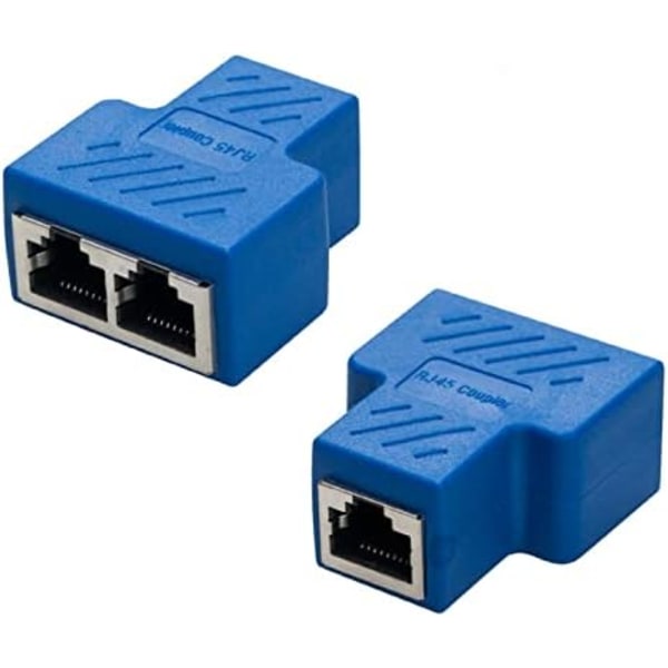 RJ45 Splitter Connector Hunn til Hunn Nettverksadapter 1 til 2 Hunn Port CAT 5/CAT 6 LAN Ethernet-kabel Dual Socket Connector Adapter (2 stk, blå)