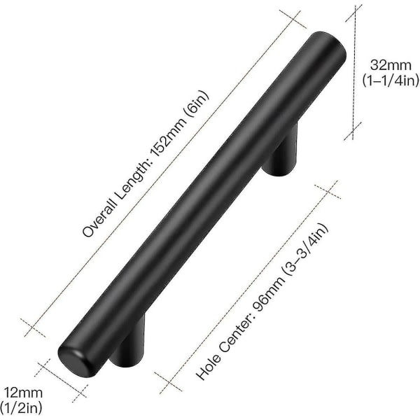 10 Pack Svarta Kökshandtag Skåp Handtag 96mm Hål Center Rostfritt Stål