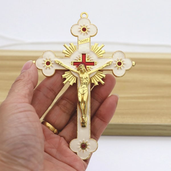 Metallkristallblommigt Korsfästelse för Kors Andlig Religiös Jesus Katolsk Välsignelse Tro Gåvor Bön Kyrka Dekor 2