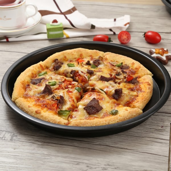 8 i køkken non-stick sort kulstofstål rund pizzapande bageplade pladeform
