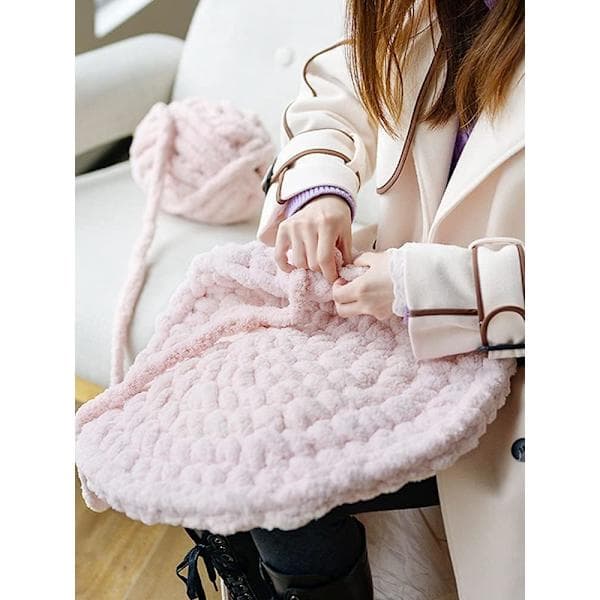 Tykt strikket chenille garn til håndhæklede tæpper, superblødt stort jumbo tæppegarn lyserødt Light Pink