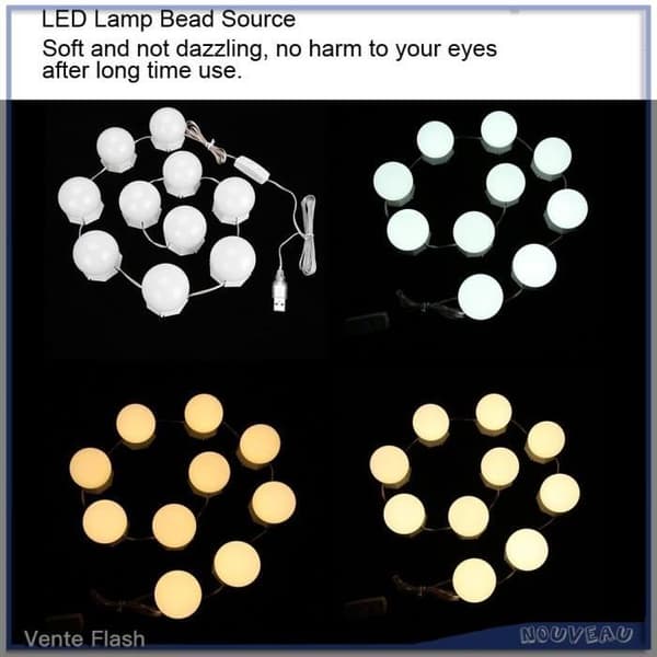 10 LED Makeup Spejl Pærer Dæmpbare Lys String Lys Varm Kold
