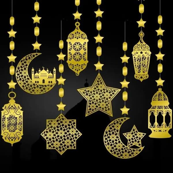 BANNER - Ramadan-dekorasjon - 8 deler Ramadan Mubarak-girlander - Stjerne- og måneanheng Eid Mubarak