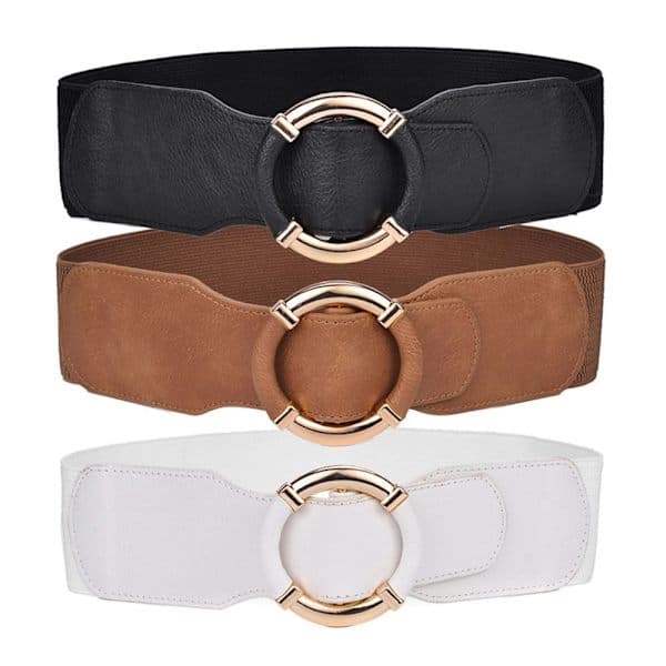 Dame stretch talje Elastisk gylden cirkel spænde SORT sort black