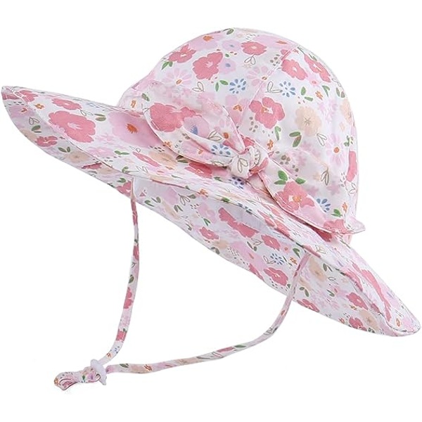 Baby Girls Solhat UPF 50+ UV-beskyttelse, Baby Summer Solhat med justerbar hagerem (18 måneder-5 år)
