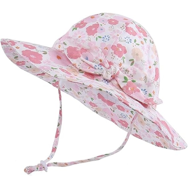 Baby Girls Solhatt UPF 50+ UV-skydd, Baby Summer Solhatt med Justerbar Hakrem (18 månader-5 år)