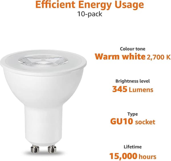 LED GU10 Spotlight Lampa, 5W (Motsvarande 50W), Varmvit, Ej Dimbar - 6-pack 10 Pack