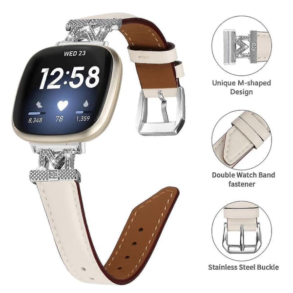 Ægte læderrem i koskind med M-form til Fitbit Versa 3/Versa 4/Sense/Sense 2 Apricot Fitbit Versa 3
