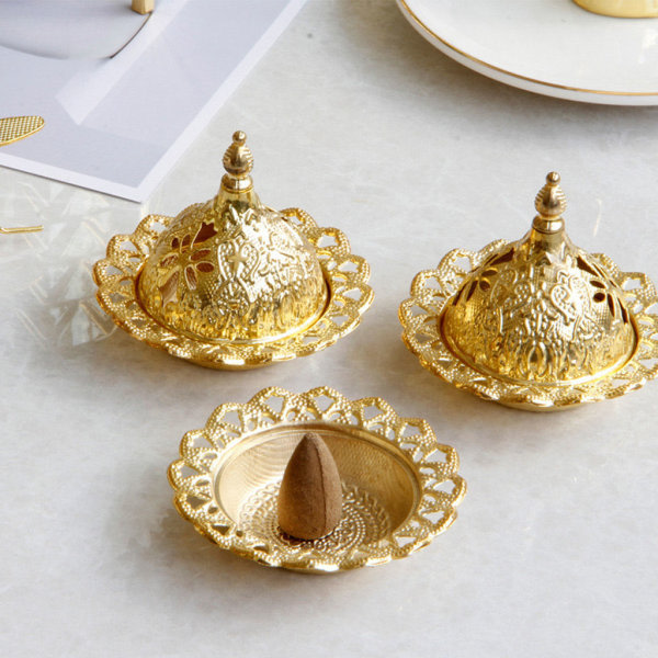 Midtøsten-stil Røkelsesbrennerholder Eid Mubarak Ramadan Arabisk hult telys stearinlys Metallbrett Røkelsekar Skrivebordsdekorasjon Ornament