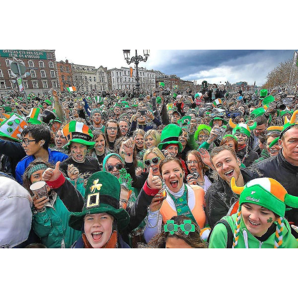 Irish Rave Party St. Patrick's Day Grön skäggig Shamrock Hat Tie Sticker Glasögon Set